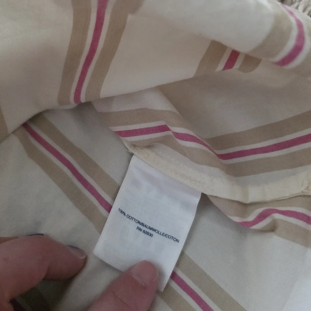 Land's End Striped Cotton Square Neck Blouse Womens Size XL Cream Cottage Core - Picture 3 of 7